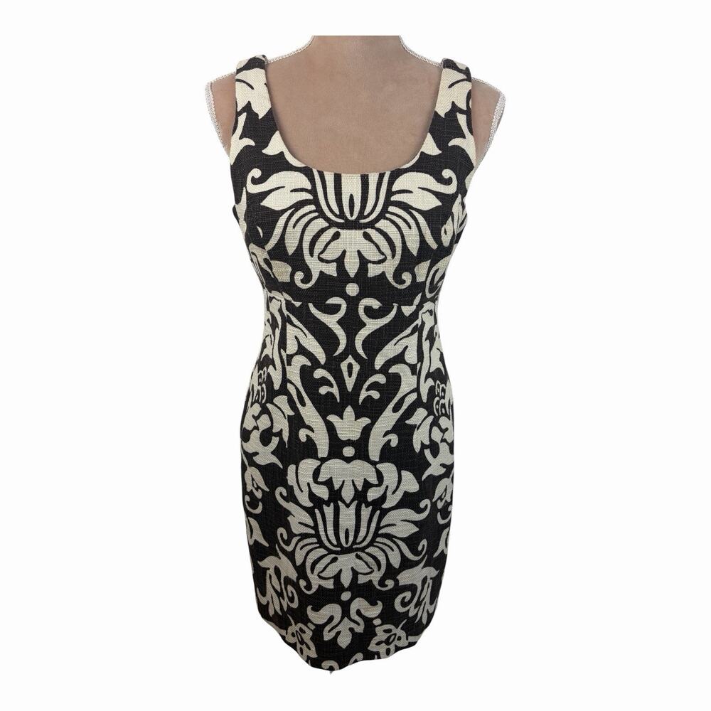 INC International Concepts Dress 6 Brown Cream Damask Cotton Sheath Mini